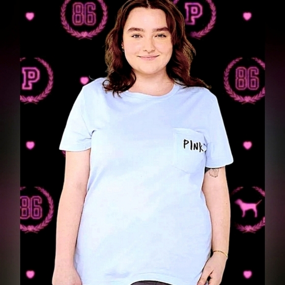 Victoria's Secret PINK Arctic Ice Varsity Crew Short Sleeve Tee Size XL - Picture 4 of 6